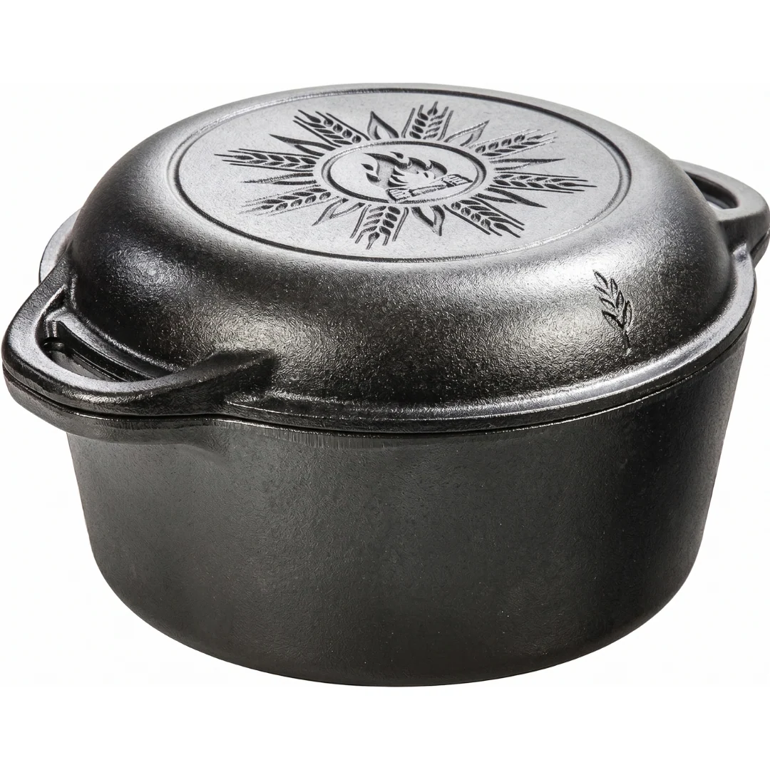Double Dutch Oven Combo with Skillet Lid - 5 Quart Cast Iron