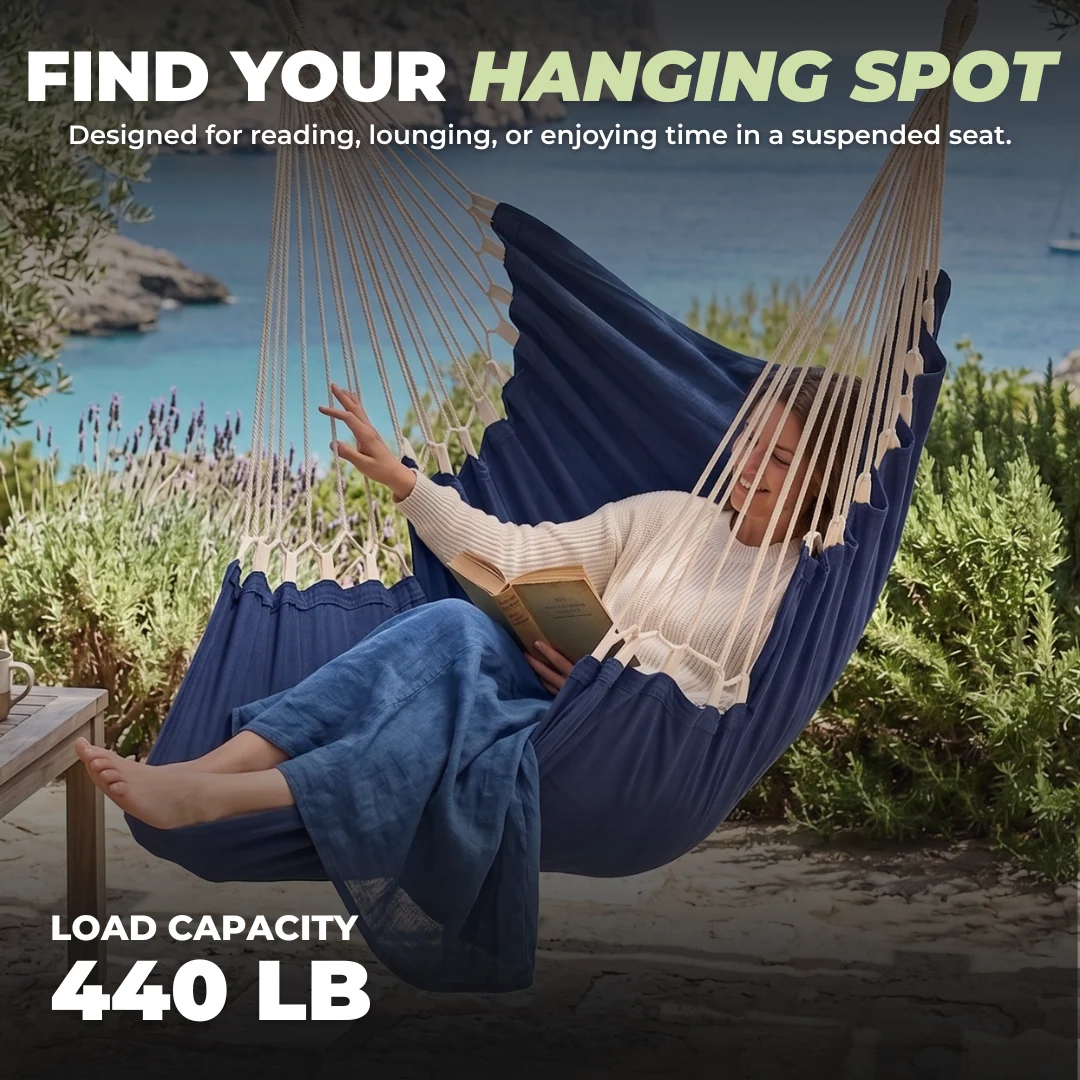 Hammock Swing Chair with Extended Leg Section, 440 lb Load Capacity