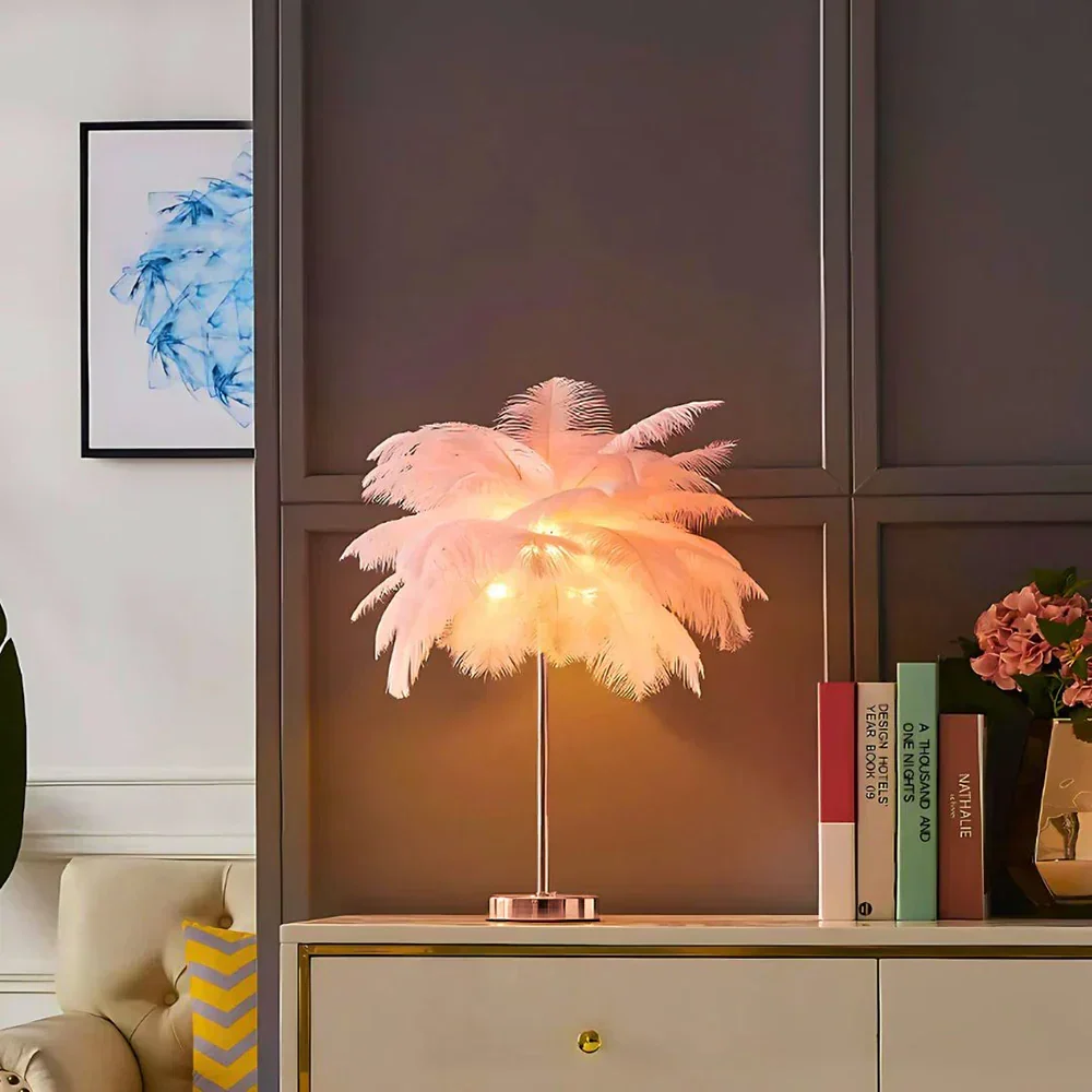 Feathered Serenity Table Lamp with Stylish Metal Stand - Image 5