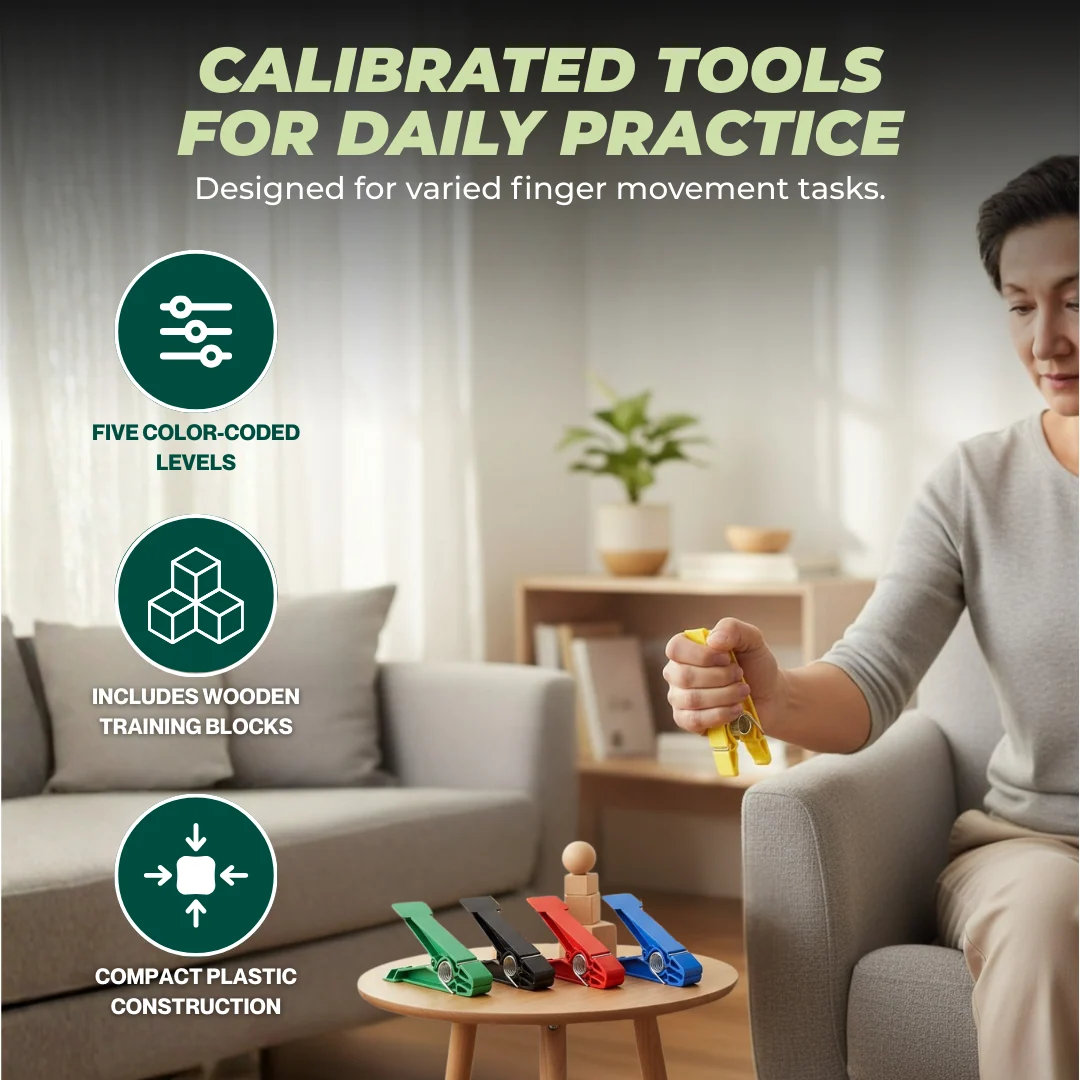Finger Exerciser Set with 5 Resistance Clips for Grip & Dexterity