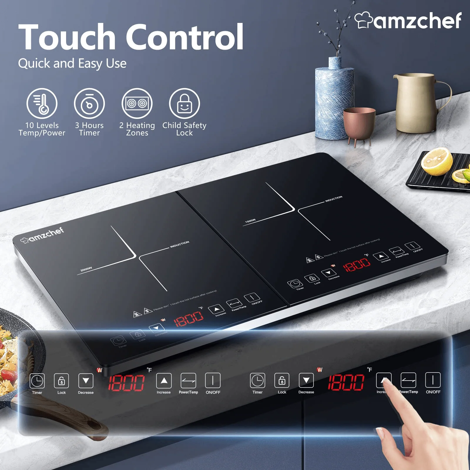 AMZCHEF Portable Double Induction Cooktop with 2 Burners 3