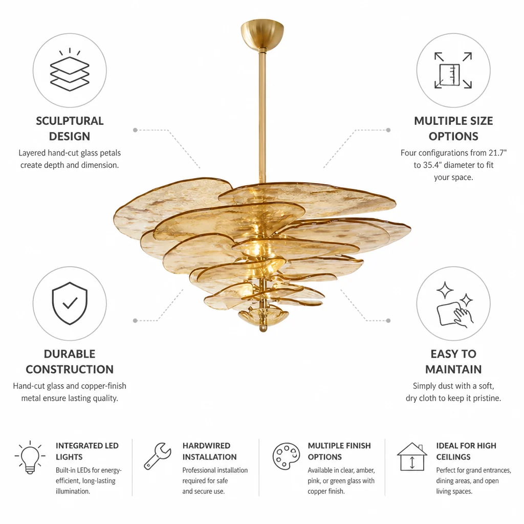 Hand-Cut Glass Copper-Finish Tiered Chandelier (Integrated Lights) - Image 6
