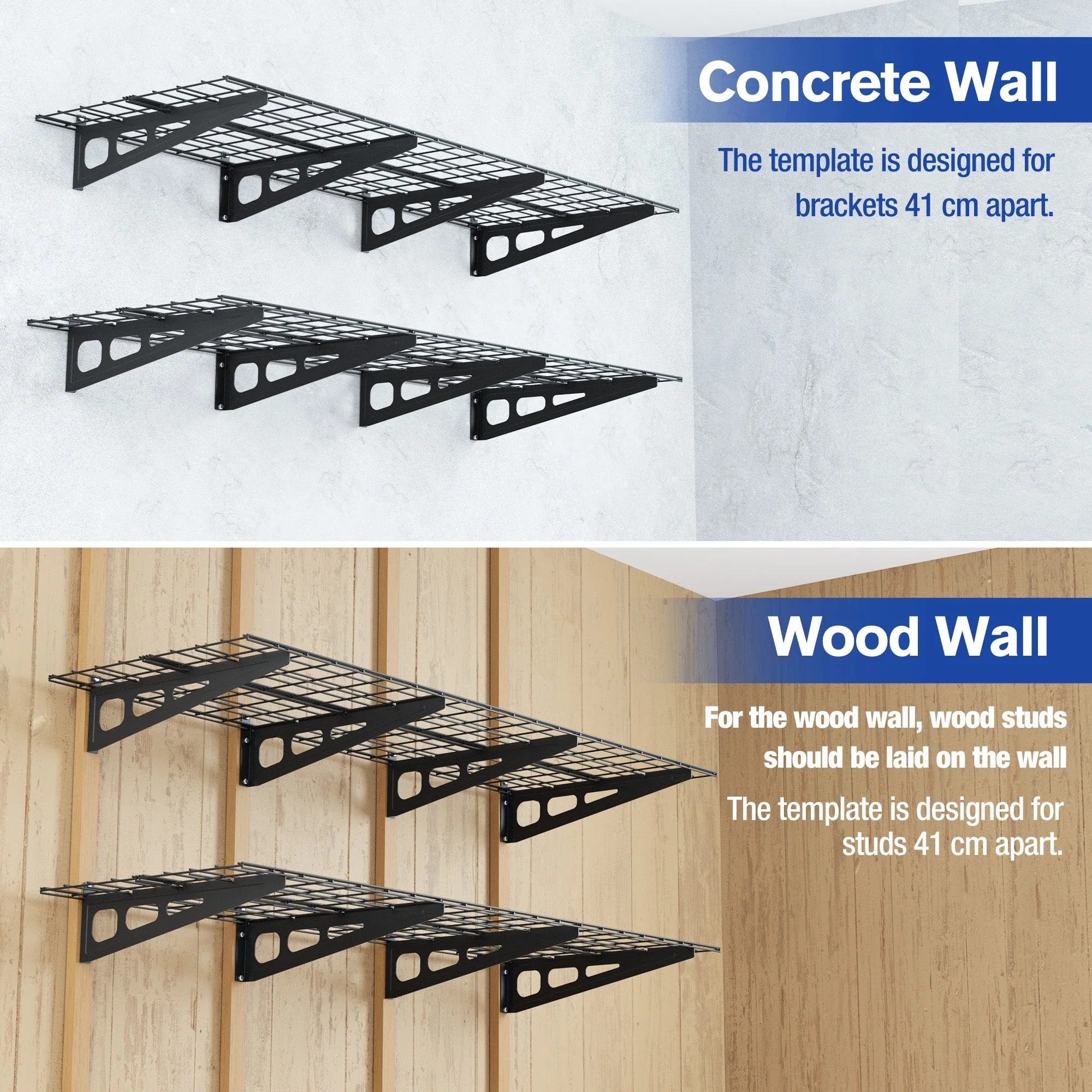 WORKPRO Garage 2-Tiers Metal 12.99"W x 4.53"H Storage Shelves Holds up to 800 lb Maximum Load Weight Capacity, Black - Image 4