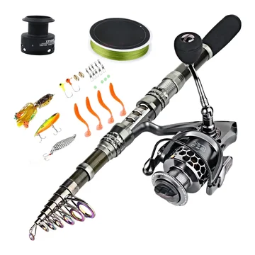 Fishing Rod and Reel Combo with Telescopic Carbon Fiber and Accessories