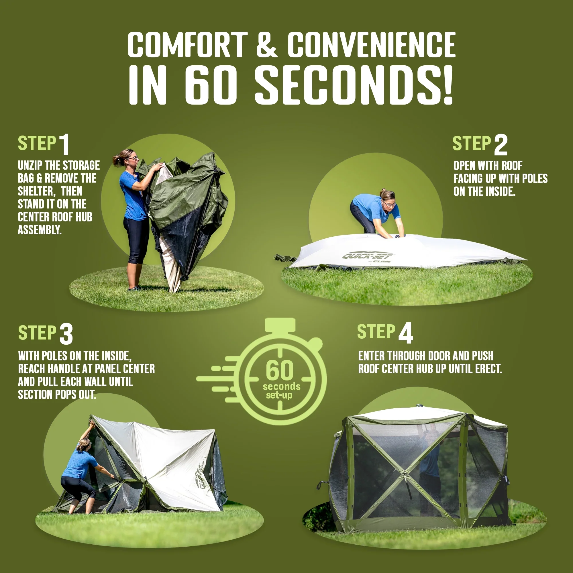 CLAM Quick-Set Pavilion 12.5 x 12.5' Portable Outdoor Canopy Shelter, Green - Image 38