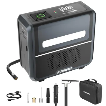 WORKPRO Tire Inflator Portable Air Compressor, 12V 7500mAh, Dual Power