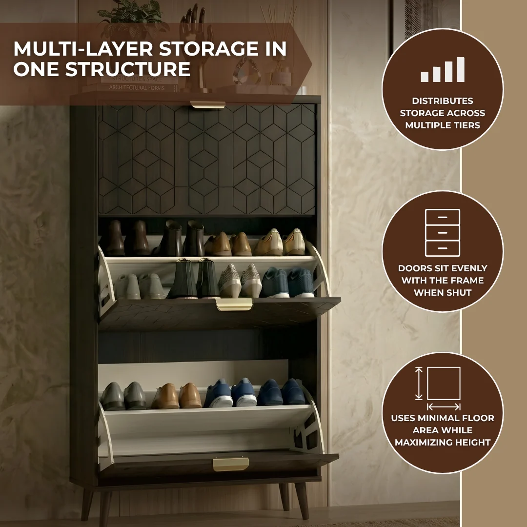 3-Drawer Slim Shoe Cabinet with Flip Compartments and Top Surface