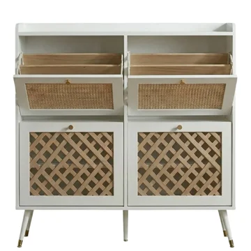 Drawer Shoe Cabinet with Adjustable Shelves - Four Flip-Front Design