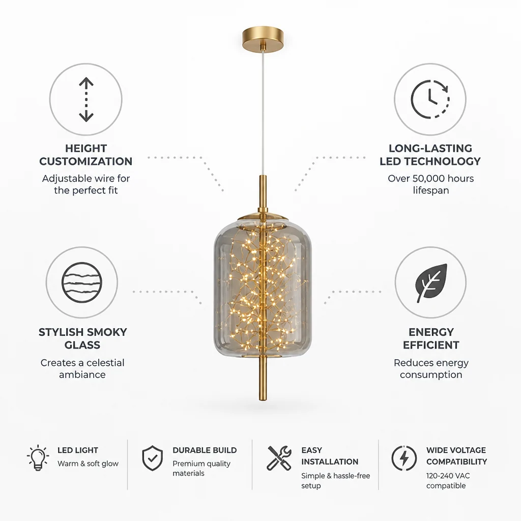 Pendant Light Energy-Efficient LED Smoky Glass Adjustable Wire - Image 6