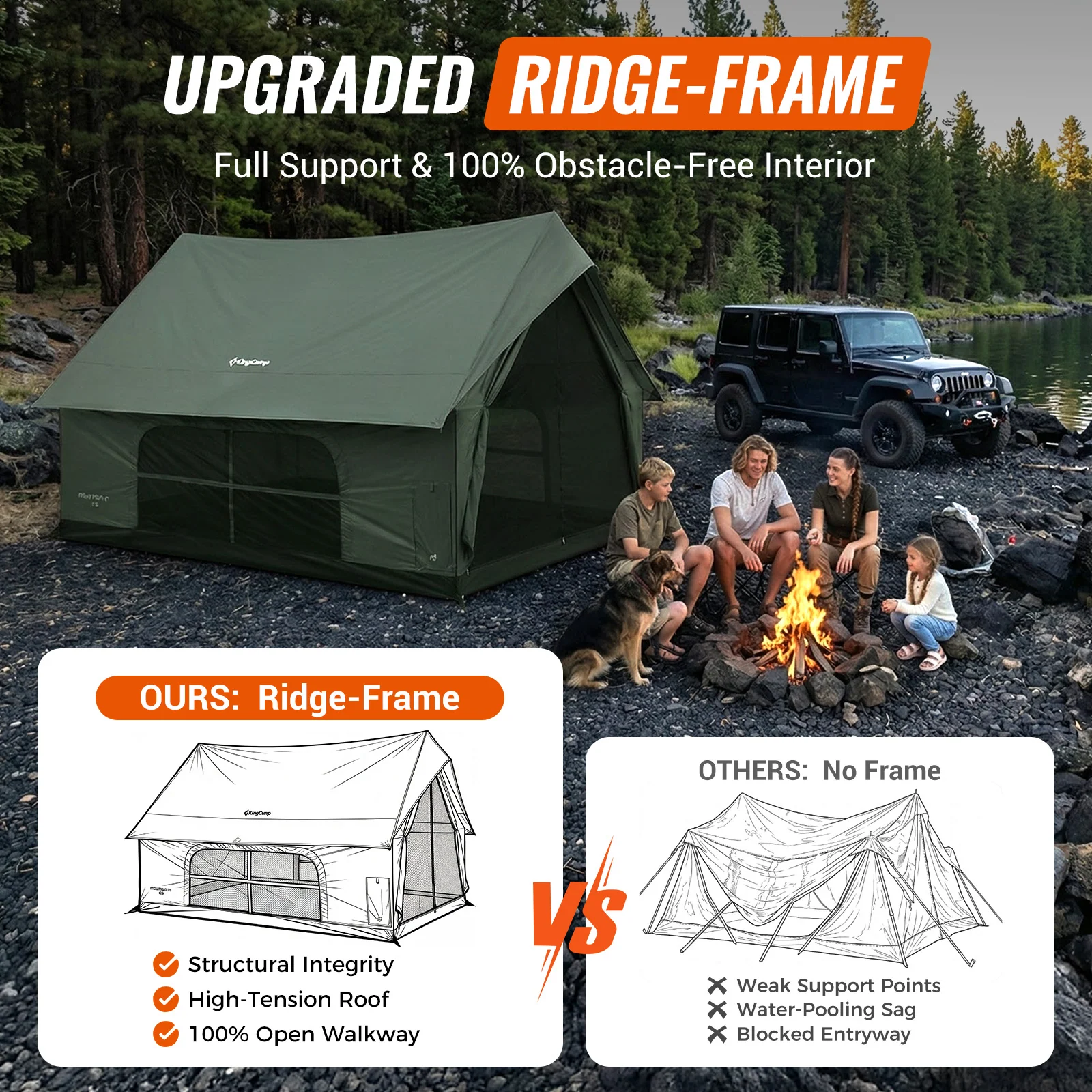 KingCamp MOUNTAIN IN C5 Cabin Tent with Stove Jack & AC Port
