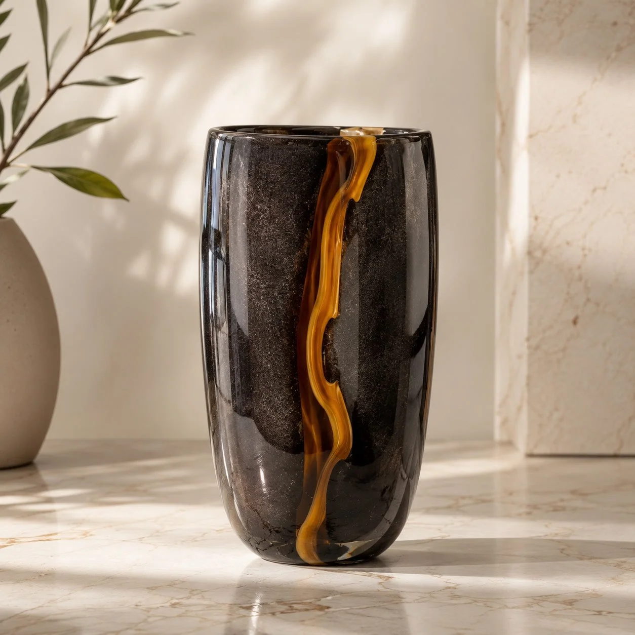 Artistic Handcrafted Black Glass Decorative Vase - Image 2