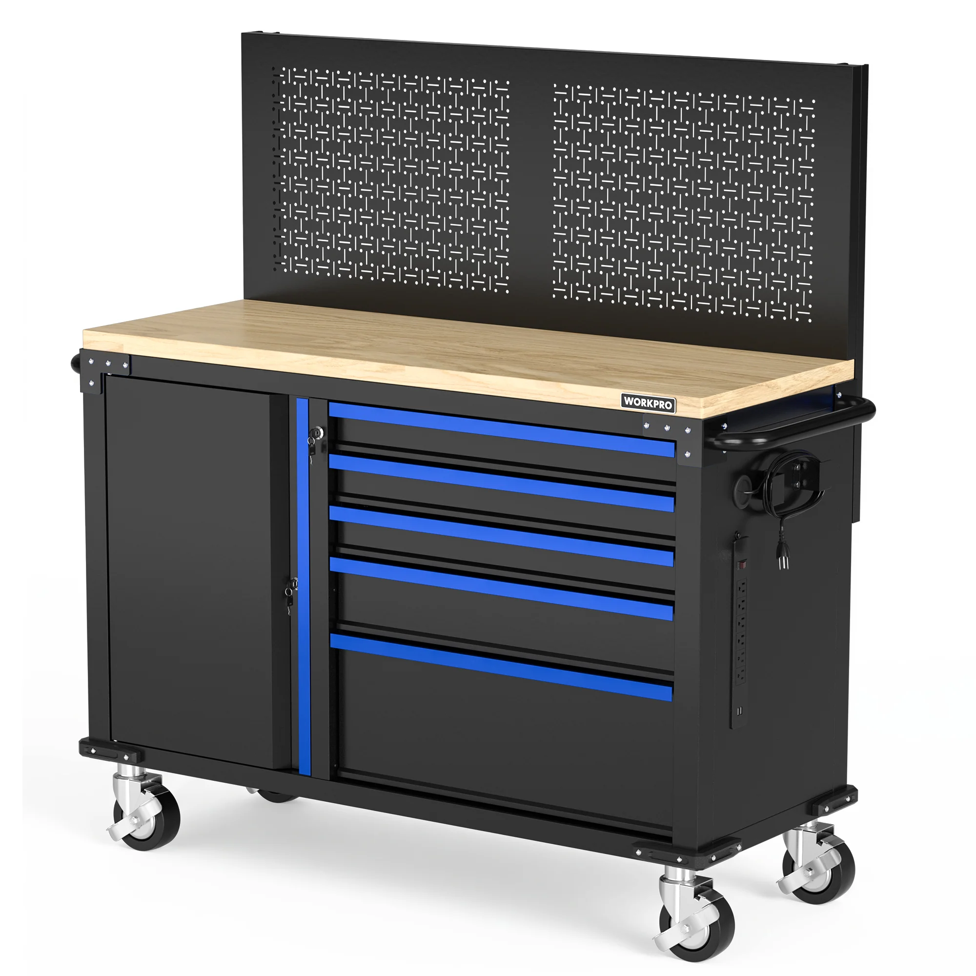 WORKPRO 52" x 20" Rolling Tool Chest with Pegboard, 5-Drawer & 1-Door