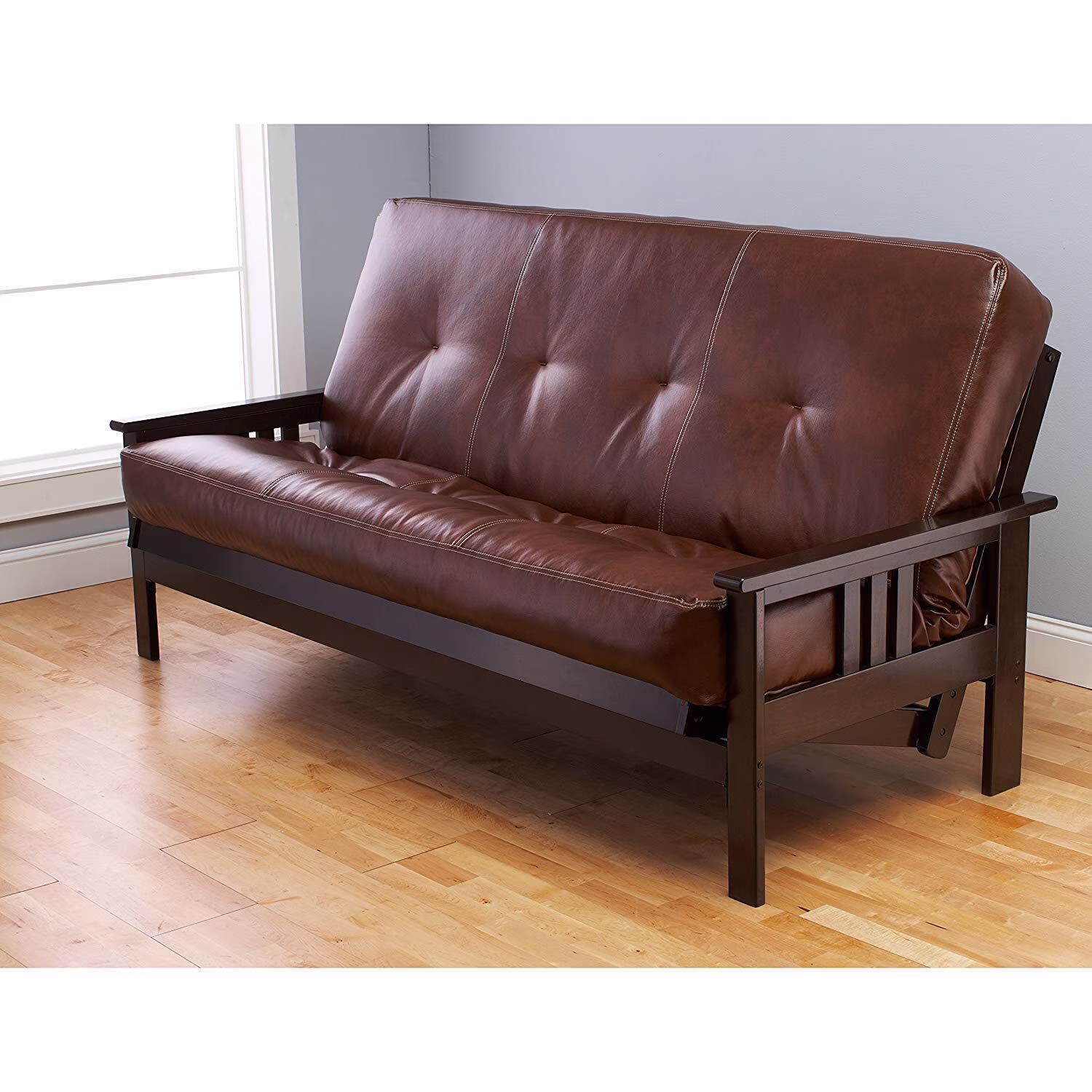 Homestock African Artifacts Full Size Futon Frame Set with Mattress, Easily Converts to Bed, Versatile Design Futon Frame for All Spaces, 33"H x 79"L x 37"D-Color:Linen Charcoal,Size:Barbados - Image 58