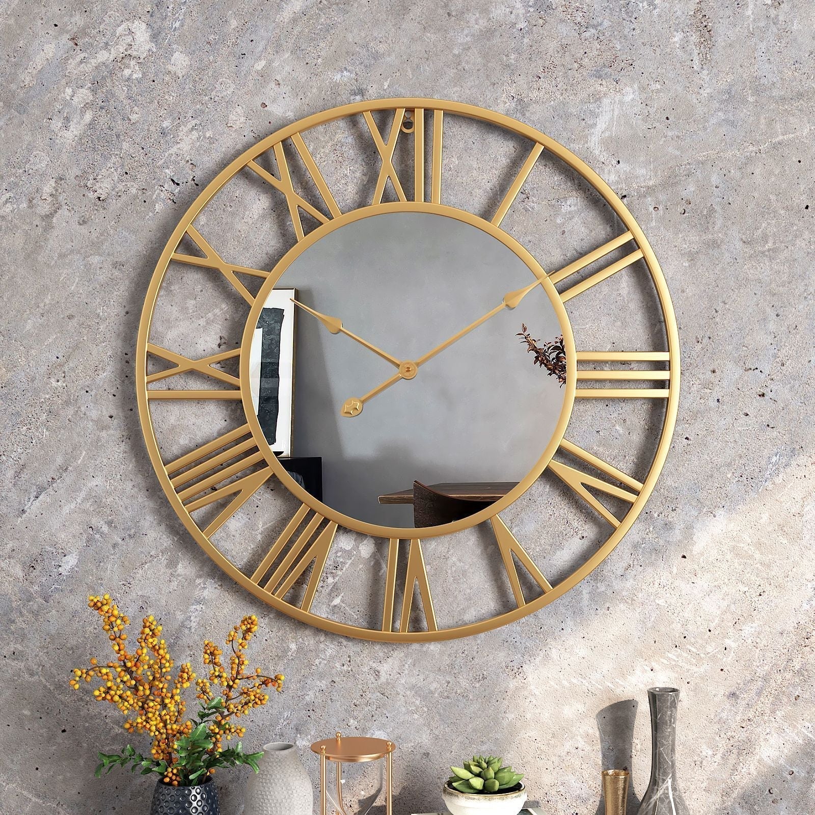 Elegant Round Wall Timepiece with Reflective Finish - Image 2