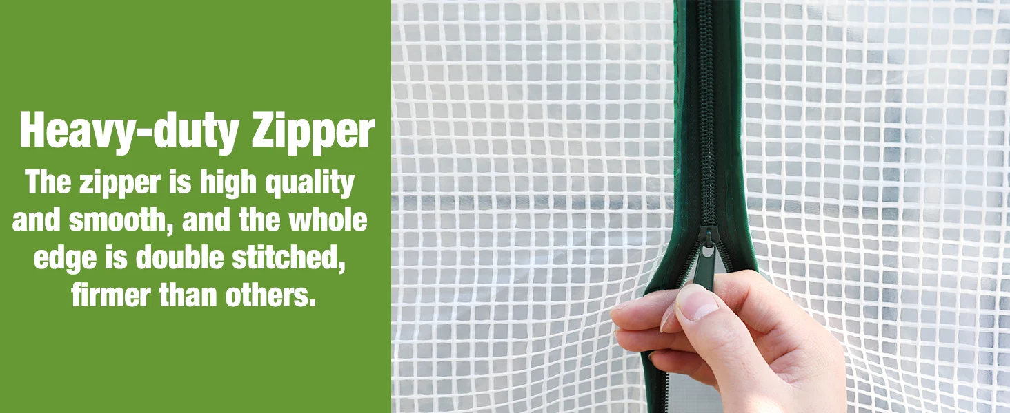 Green zipper on a white mesh fabric, with visible stitching and smooth pull, showing innovation and quality