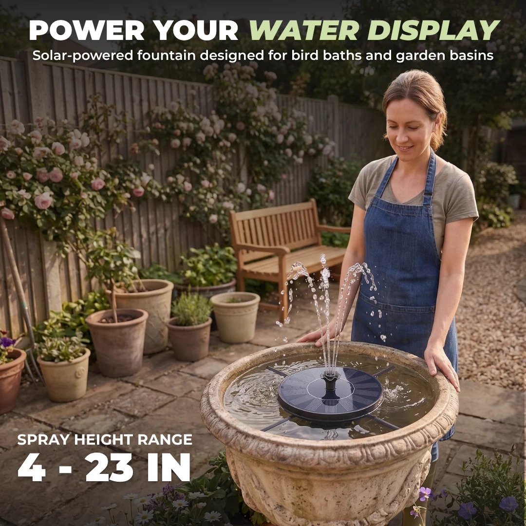Solar Bird Bath Fountain Pump with Glass Panel and 6 Nozzles