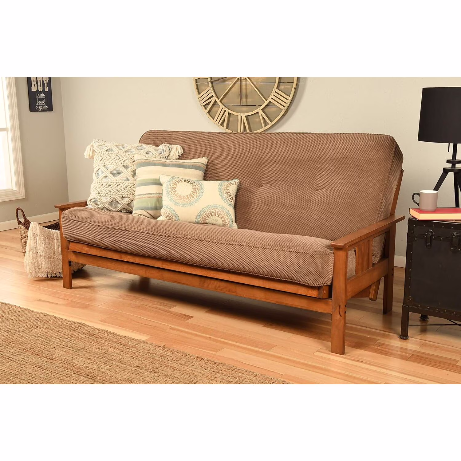 Homestock African Artifacts Full Size Futon Frame Set with Mattress, Easily Converts to Bed, Versatile Design Futon Frame for All Spaces, 33"H x 79"L x 37"D-Color:Linen Charcoal,Size:Barbados - Image 21