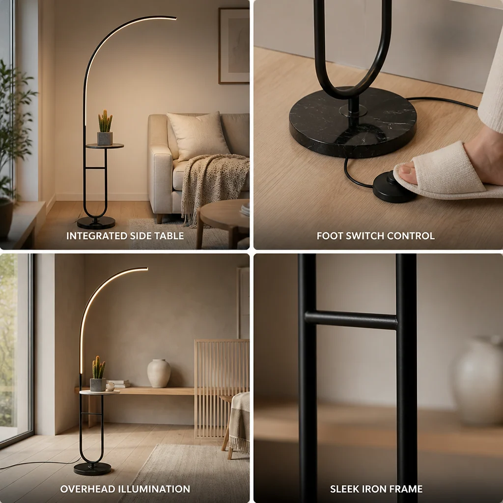 Integrated LED & Side Table Arc Floor Lamp - Image 3