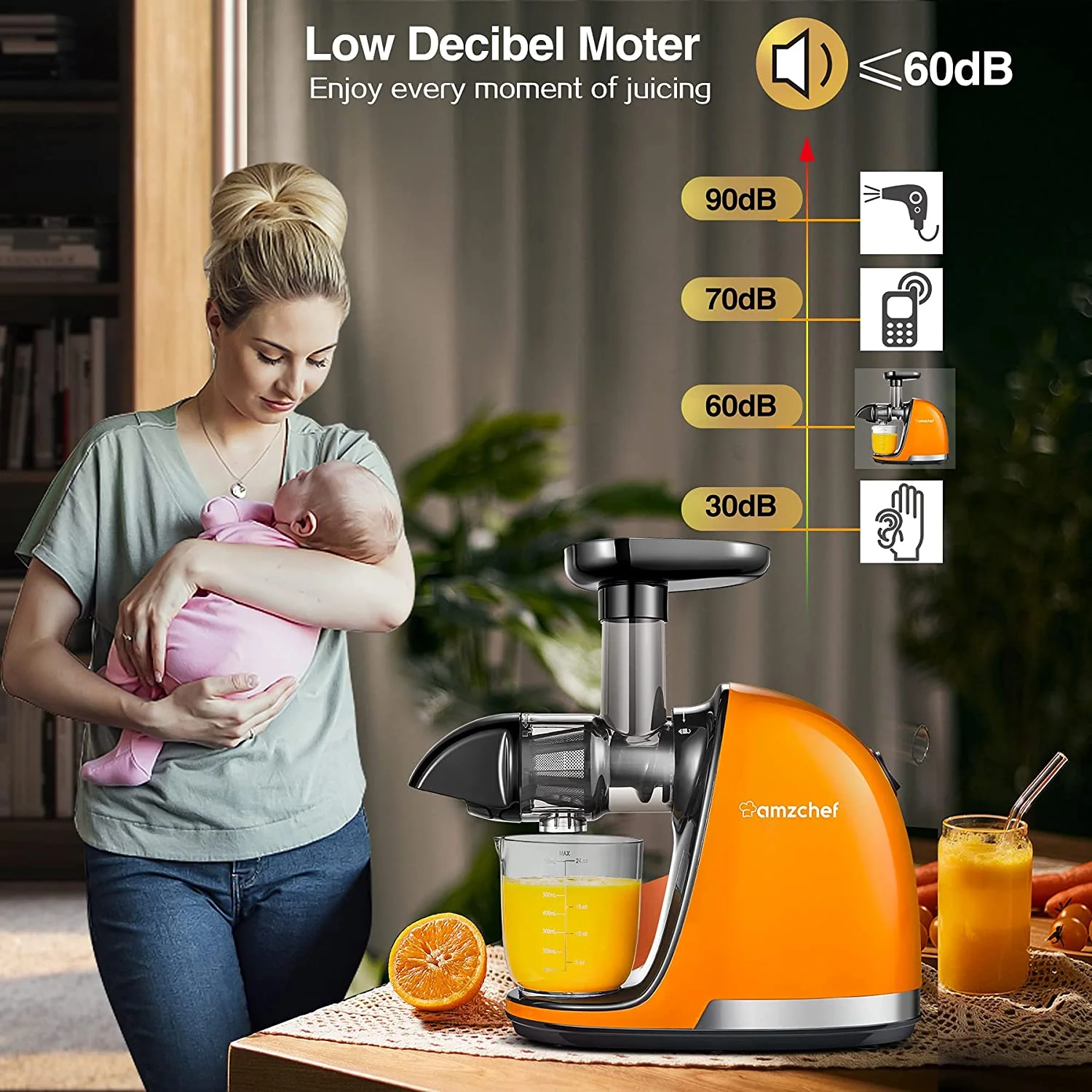 AMZCHEF Slow Juicer Masticating Juicer Machine ZM1501 Orange 4