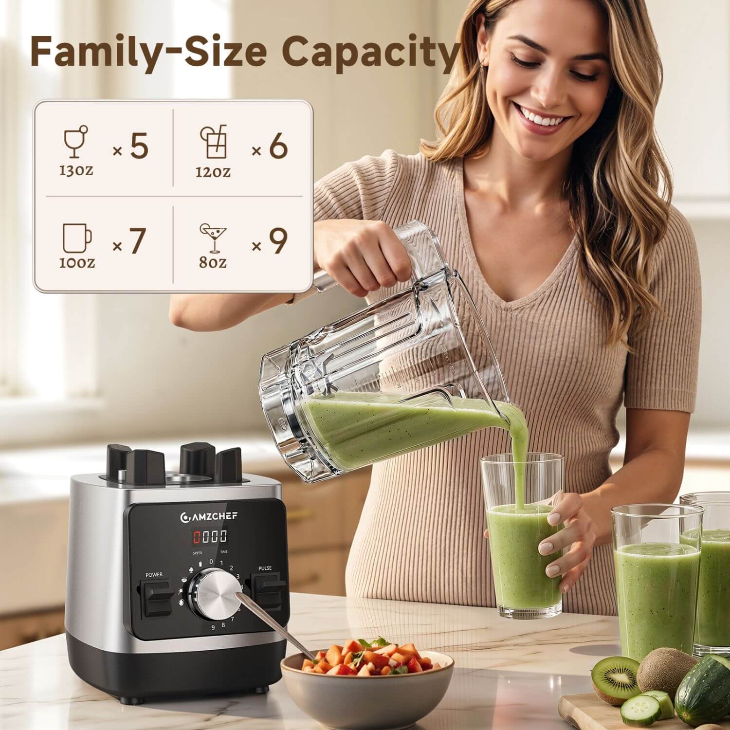 AMZCHEF Smoothie Blender 6 Titanium Blades 68oz Self Cleaning 4