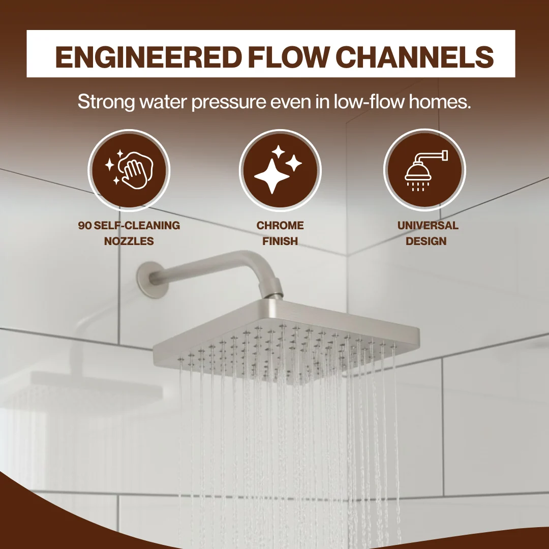High Pressure Rainfall Shower Head Adjustable Swivel for Full Coverage