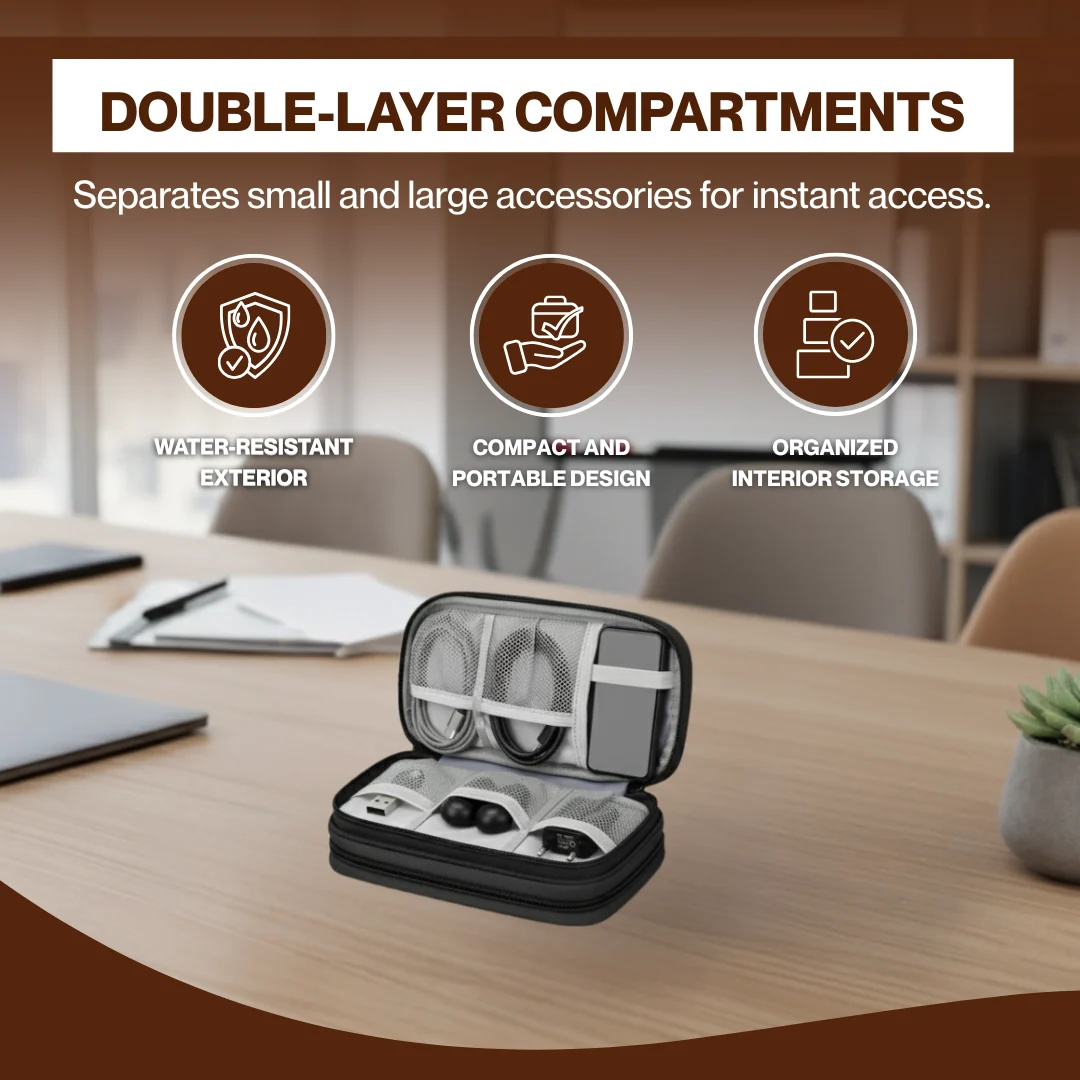 Travel Cable Organizer Pouch with Double Layer Water-Resistant Case