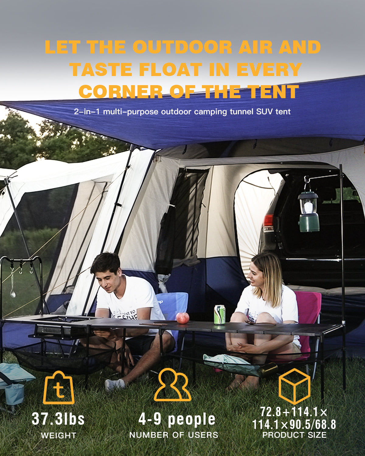 KingCamp Camping Square 3 Season SUV Tent with Screen Room