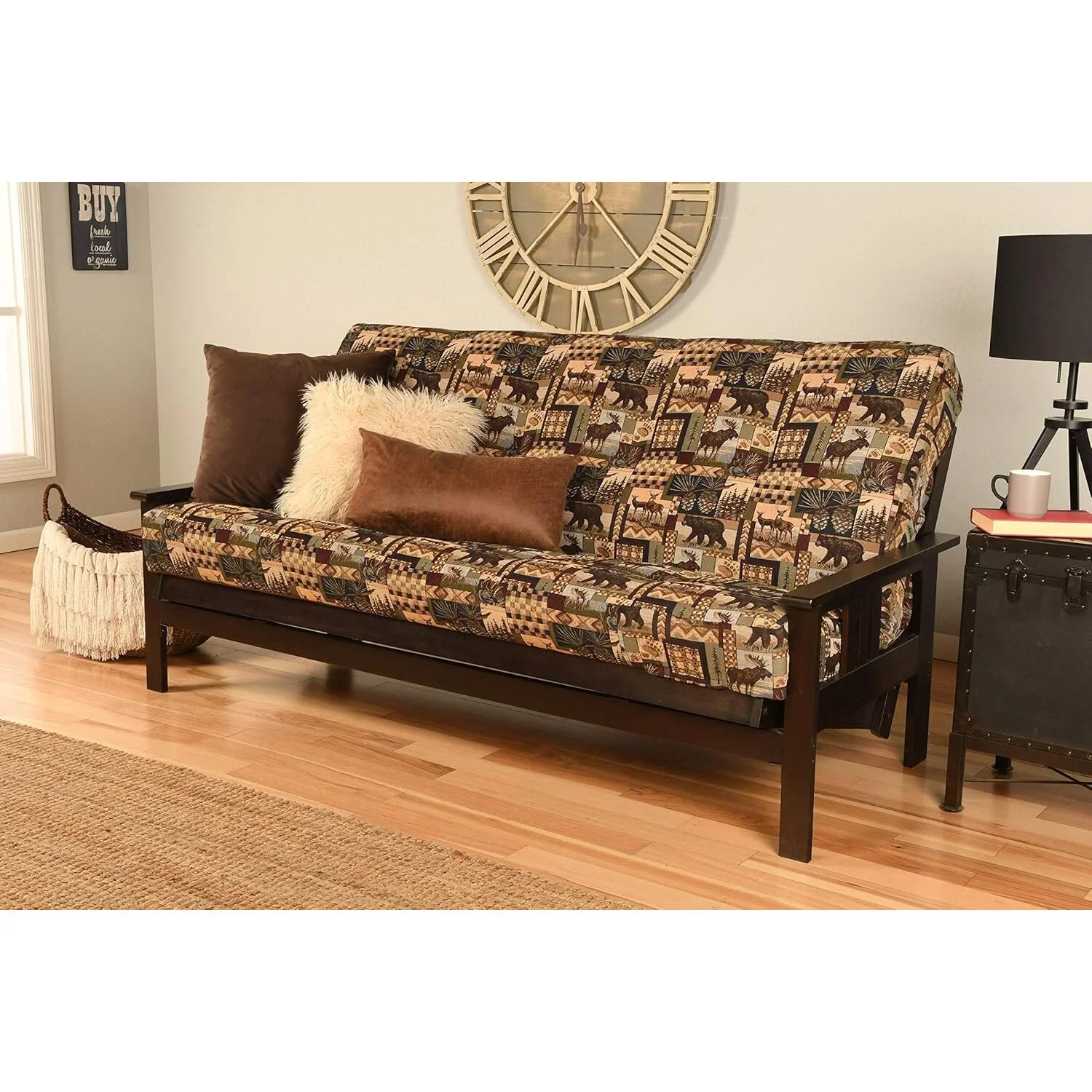 Homestock African Artifacts Full Size Futon Frame Set with Mattress, Easily Converts to Bed, Versatile Design Futon Frame for All Spaces, 33"H x 79"L x 37"D-Color:Linen Charcoal,Size:Barbados - Image 143