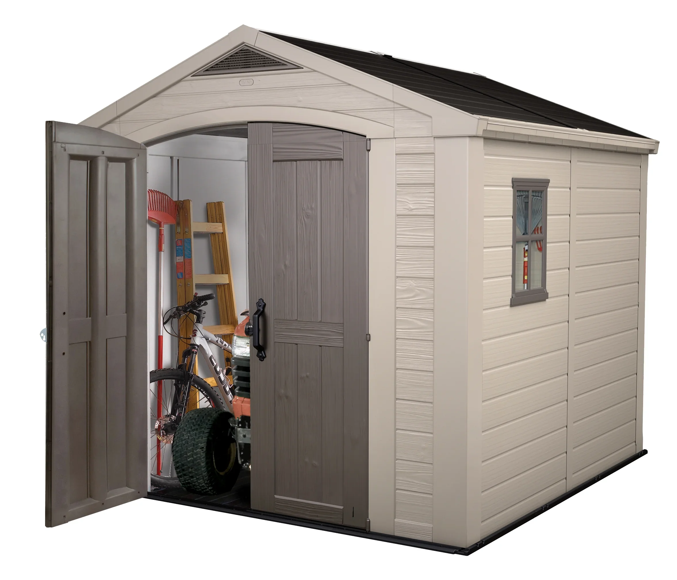 Keter Factor 8 x 11 Foot All Weather Resin Outdoor Storage Shed, Taupe - Image 29