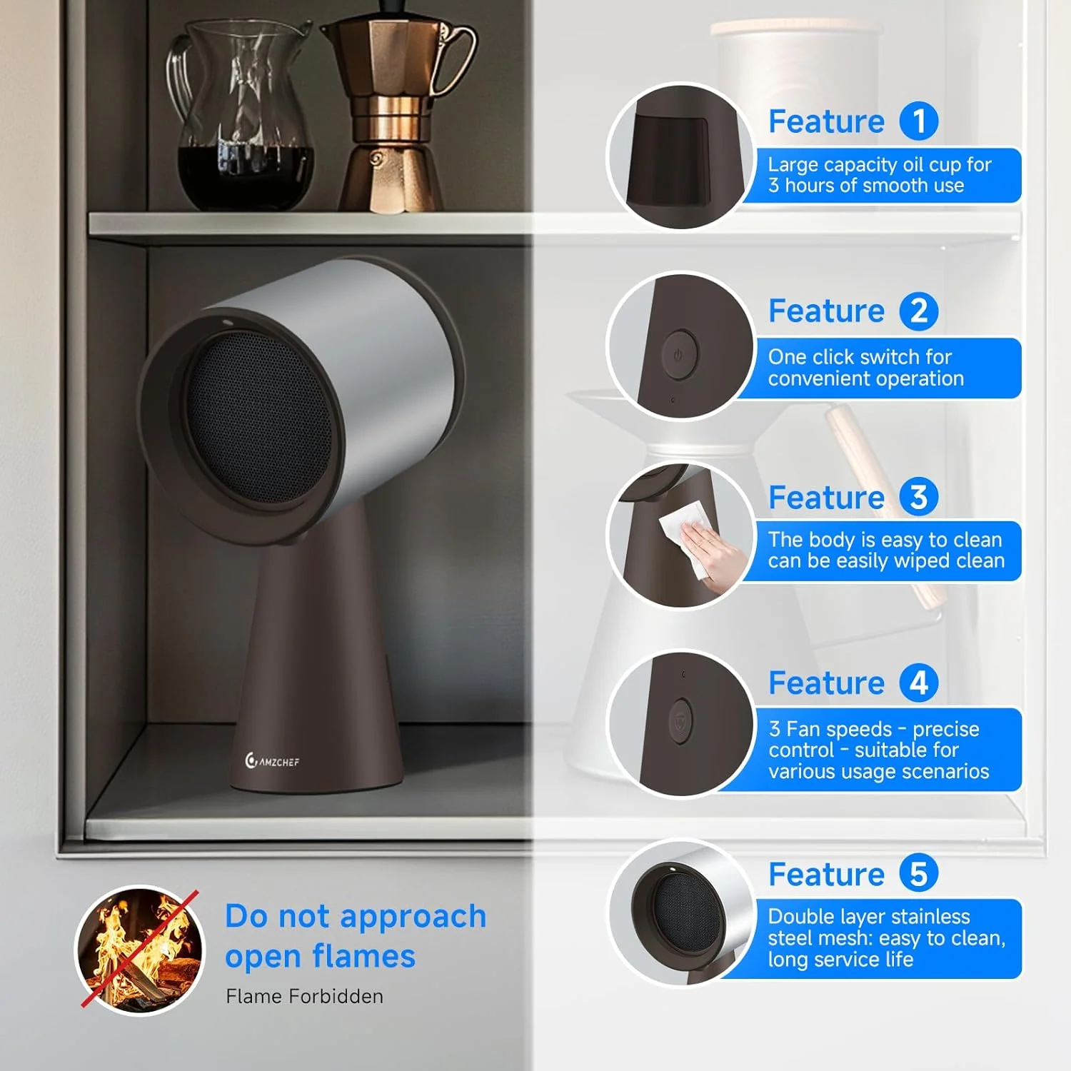 AMZCHEF Mini Portable Range Hood with 3 Speed Adjustment Silver 2