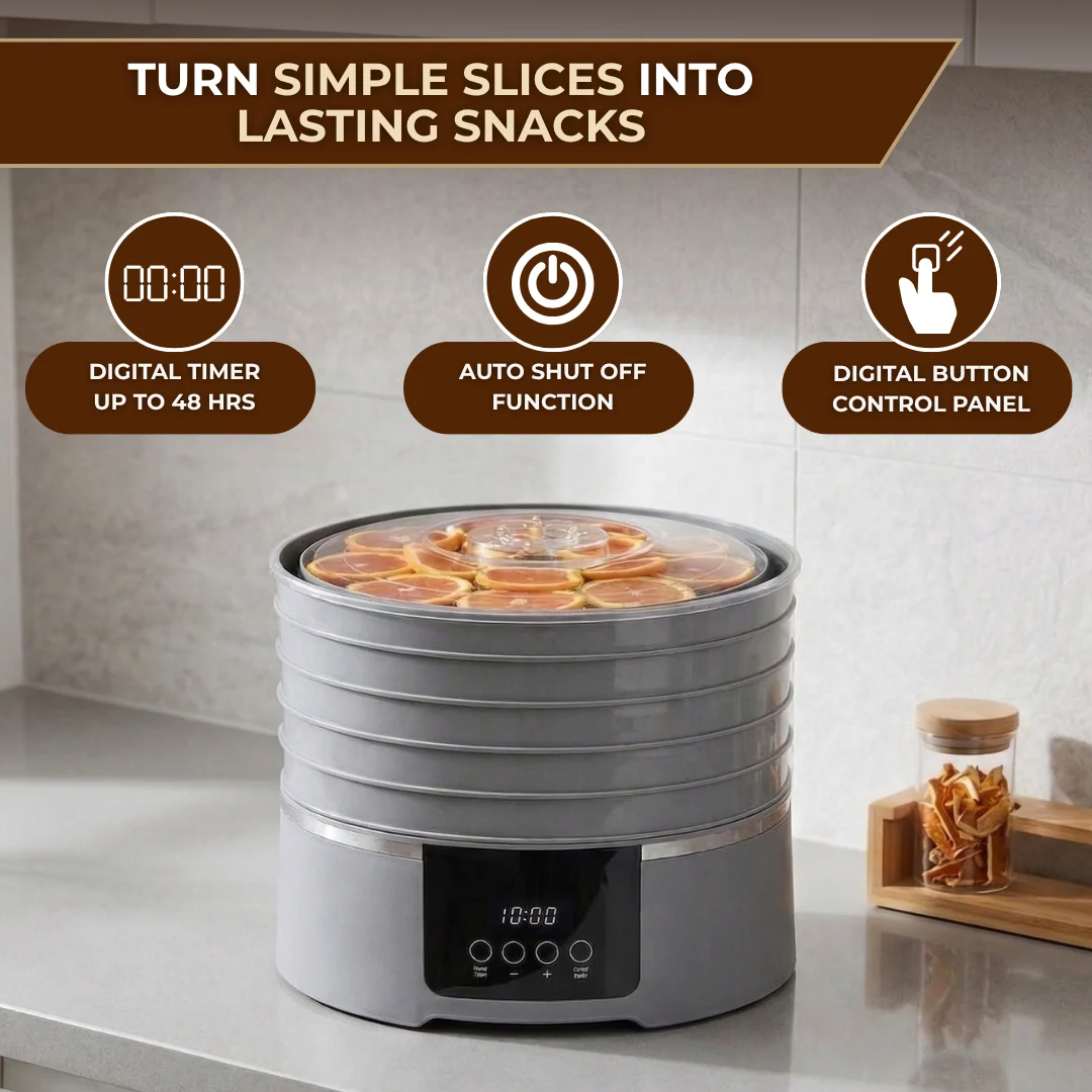 Five-Tray Food Dehydrator with Timer and Temperature Control