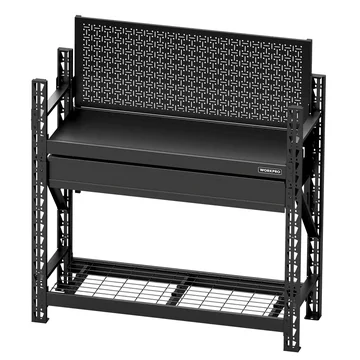 WORKPRO 50" Heavy Duty Steel Workbench with Pegboard & Drawer, 3180lbs Capacity Garage Workbench, Sturdy Shelves, Tool Storage Work Benches for Garage, Workshop & Woodworking