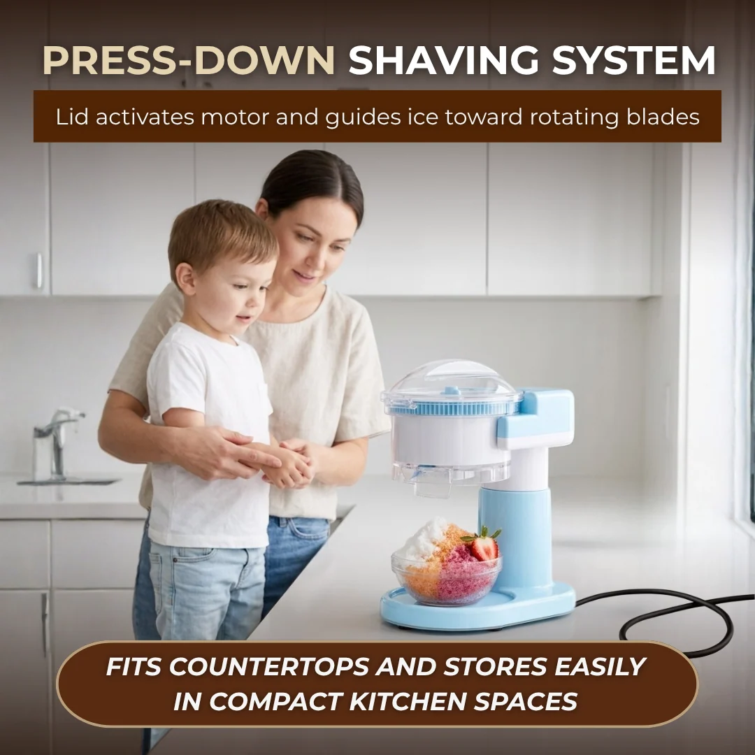 Compact Shaved Ice Maker with 1L Capacity and Stainless Blades