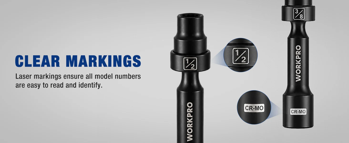 WORX PRO bit holder with clear markings, showing 1 2 and 3 8 scale for accurate, durable, secure use