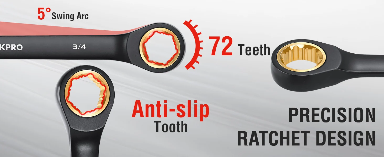 Ratchet wrench head with 72 teeth, precision ratchet design, anti slip tooth, and secure grip ring