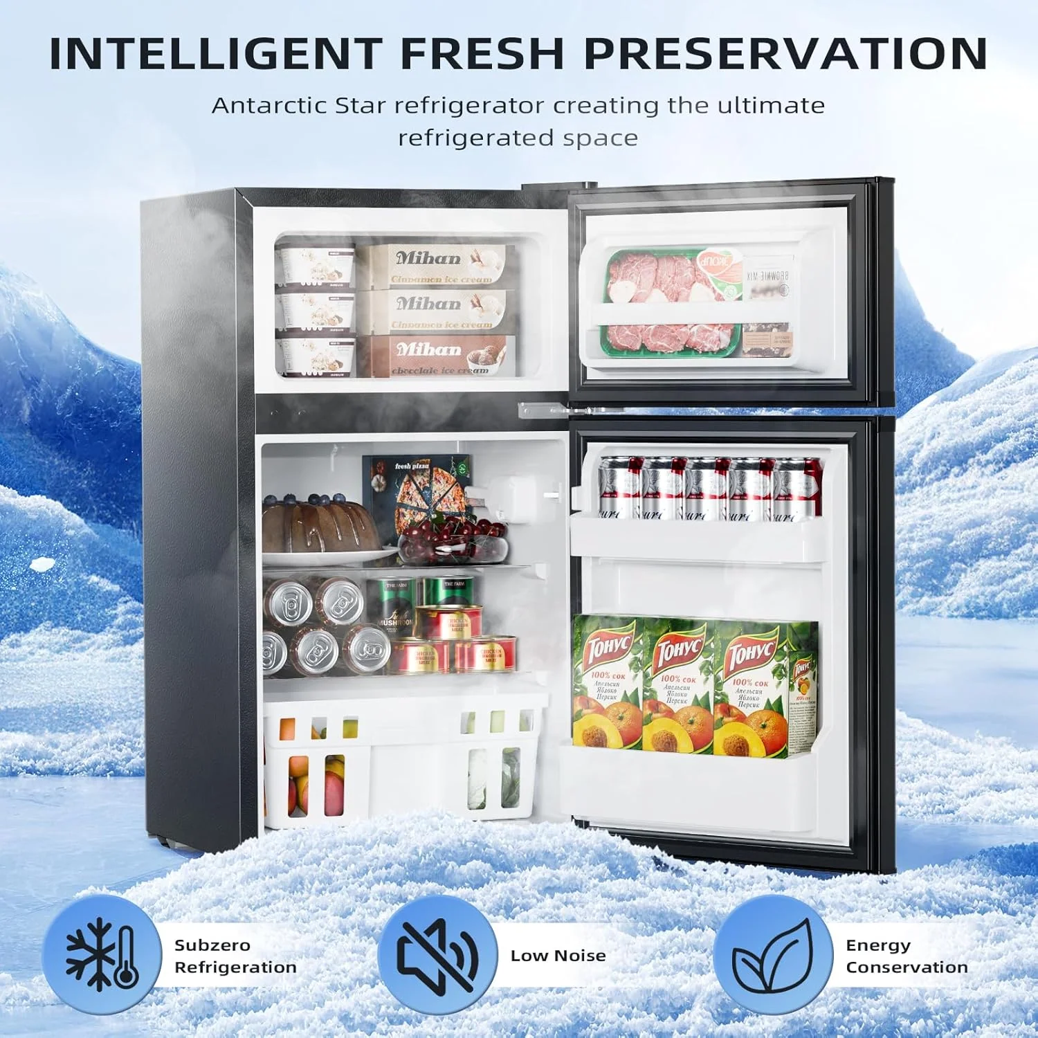 Kismile Mini Fridge 3.1Cu.Ft Compact Refrigerator 2-Doors Freezer - Image 2