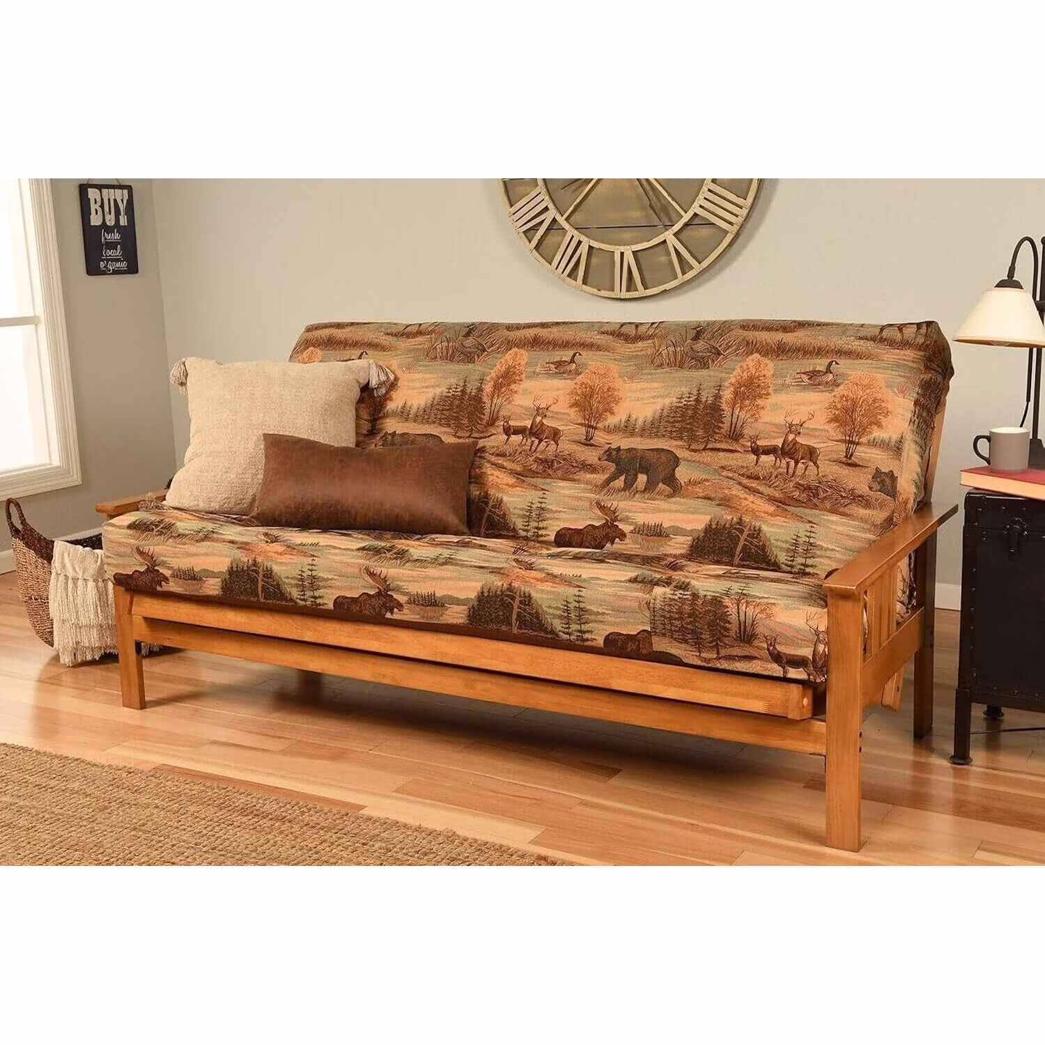 Homestock African Artifacts Full Size Futon Frame Set with Mattress, Easily Converts to Bed, Versatile Design Futon Frame for All Spaces, 33"H x 79"L x 37"D-Color:Linen Charcoal,Size:Barbados - Image 41