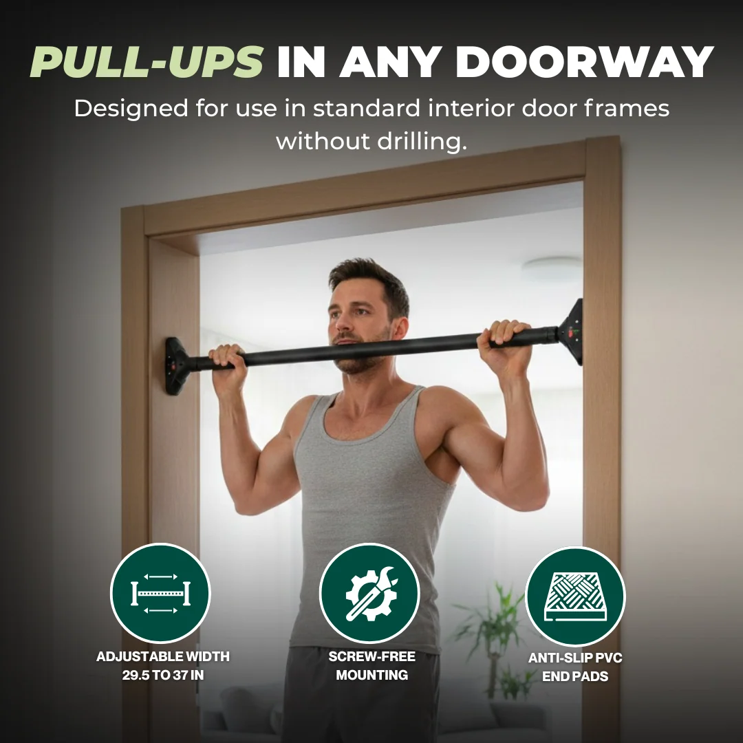 Adjustable Doorway Pull Up Bar 29.5–37in, No-Screw Locking Bar