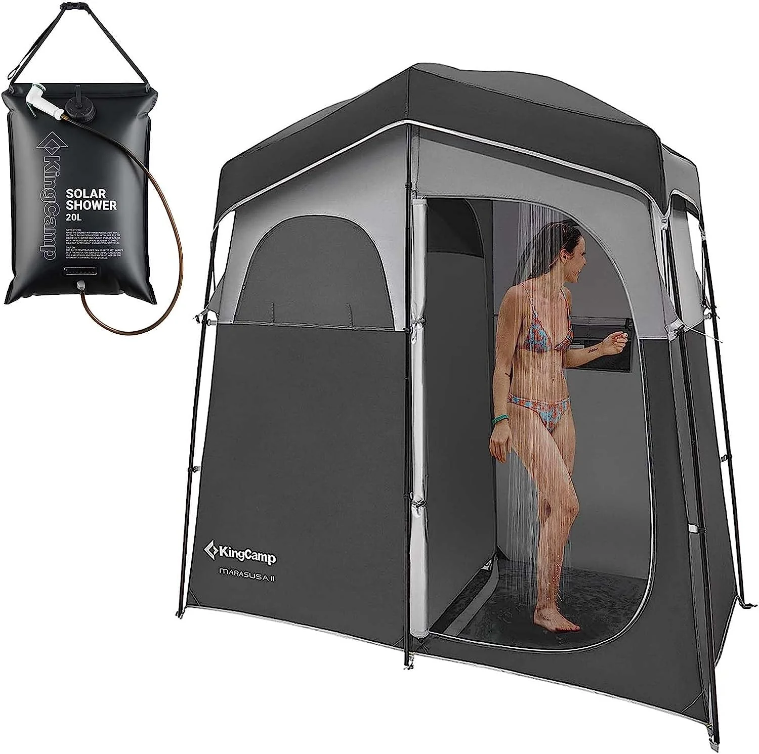 KingCamp Double Room Shower Tent with Solar Shower Set