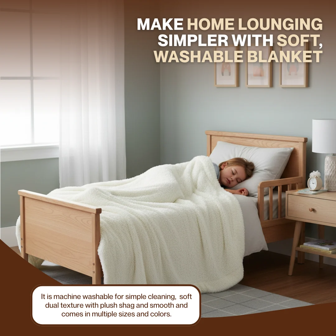 Sherpa Fleece Blanket For Home, Soft Plush, Machine Washable