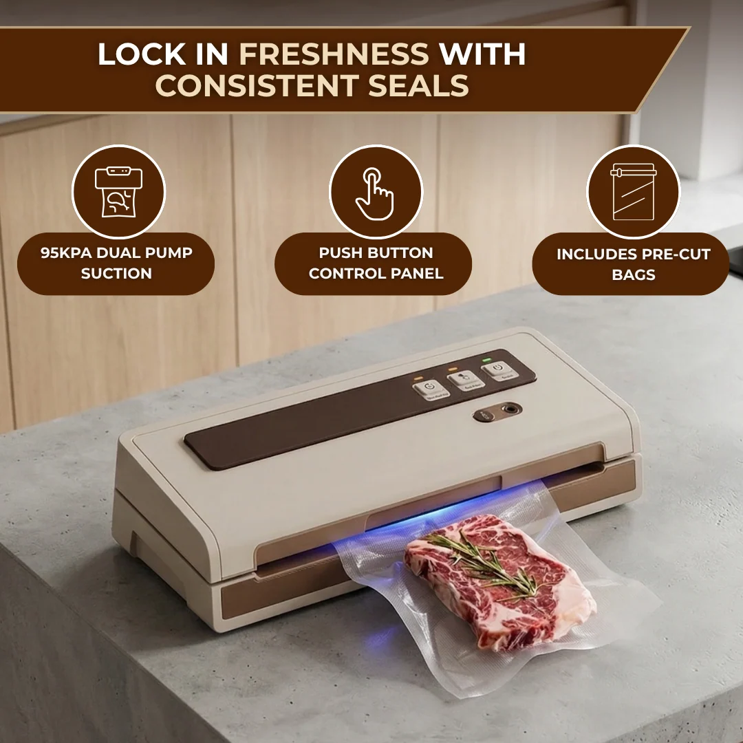 Automatic Vacuum Sealer 95kPa Compact Starter Kit with Pre Cut Bags