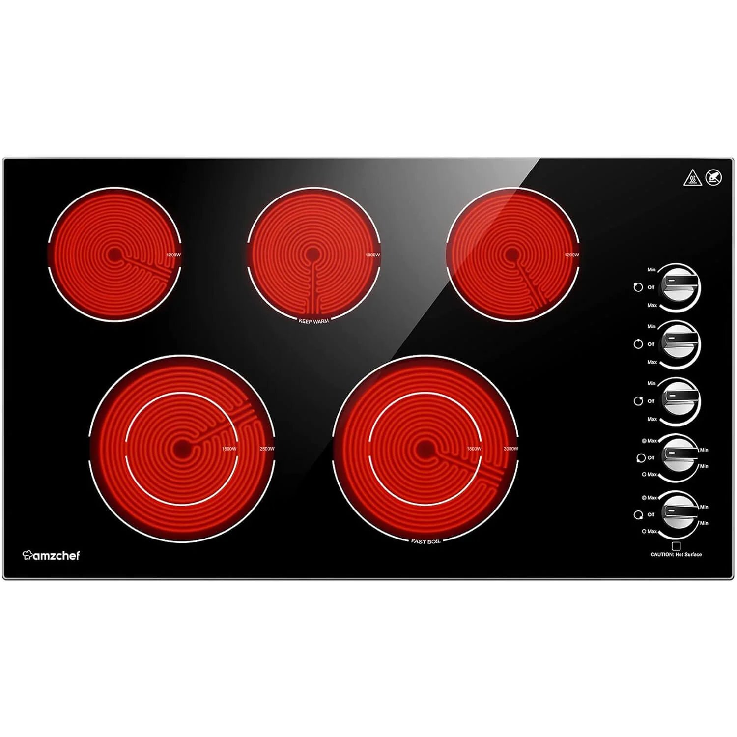 AMZCHEF Electric Cooktop with 5 Burners 8900W Power Control by Knob 1