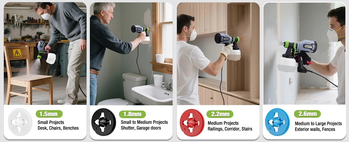 People wearing masks use a cordless drill with green accents on wood and walls, showing innovation and quality