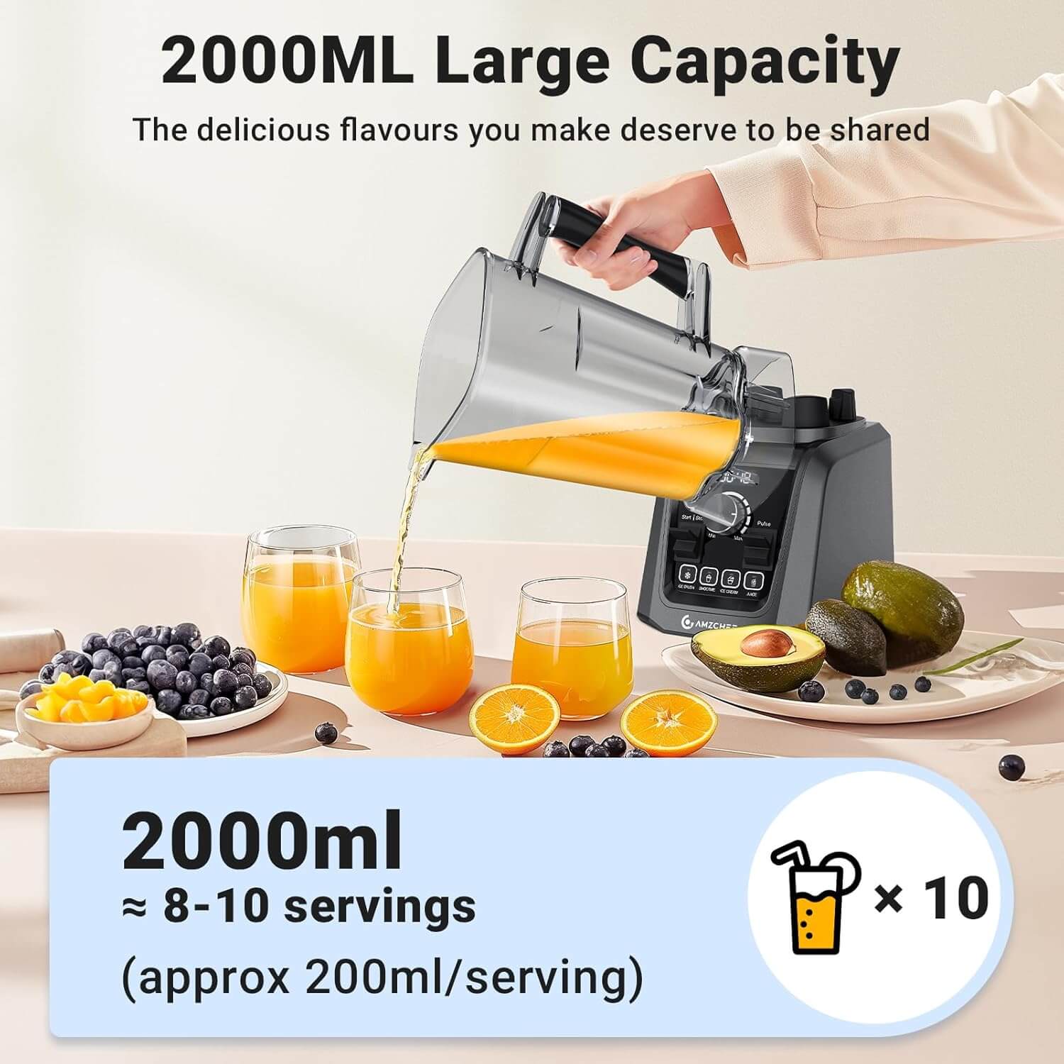 Amzchef 1200W Blenders 68oz. Pitcher with 4 Preset Menus 3