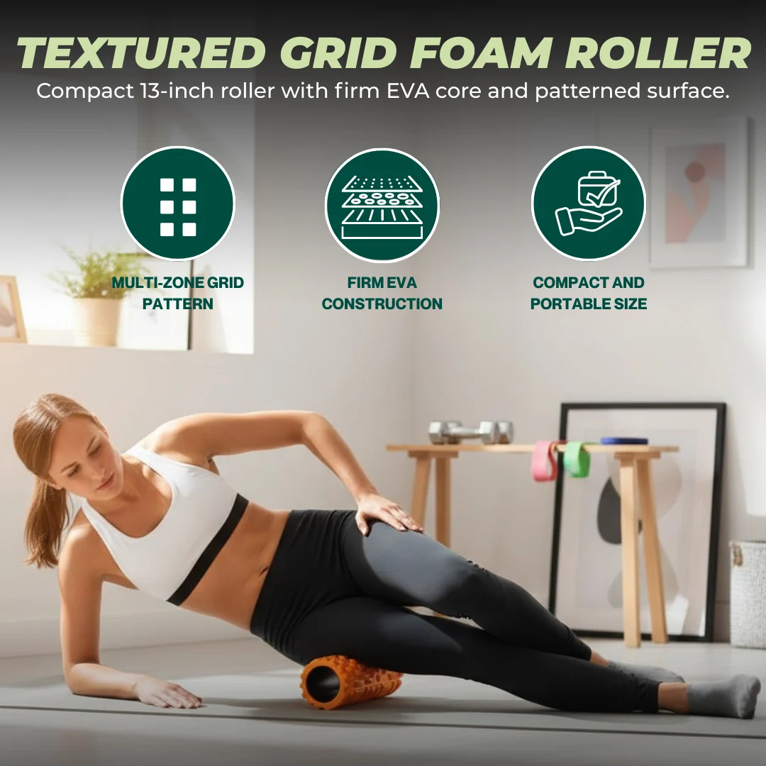 13" Textured Foam Roller Muscle Massager for Home and Gym Use