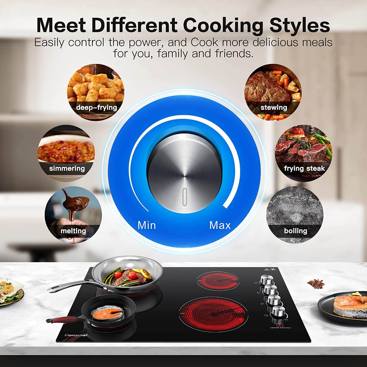 AMZCHEF 30" Induction Cooktop Built-in With 4 Burners Control by Knob 4
