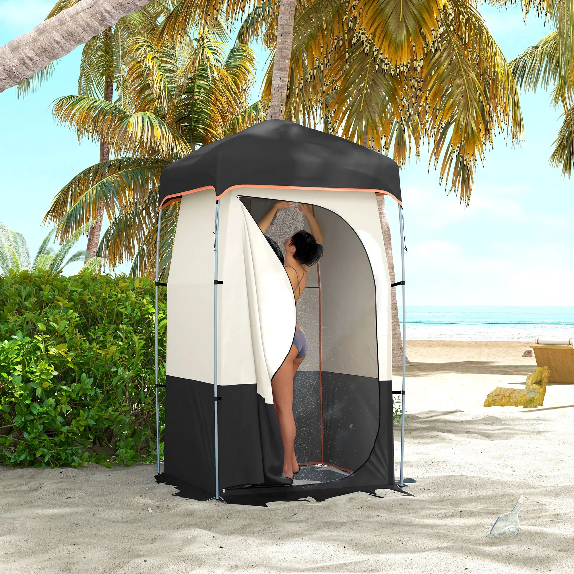E-Western Outsunny Portable Shower Tent with Solar Shower Bag, Privacy Shelter, Camping Dressing Room, Includes Floor & Carrying Bag, Black, 28.7" x 6.7" x 6.7" - Image 9