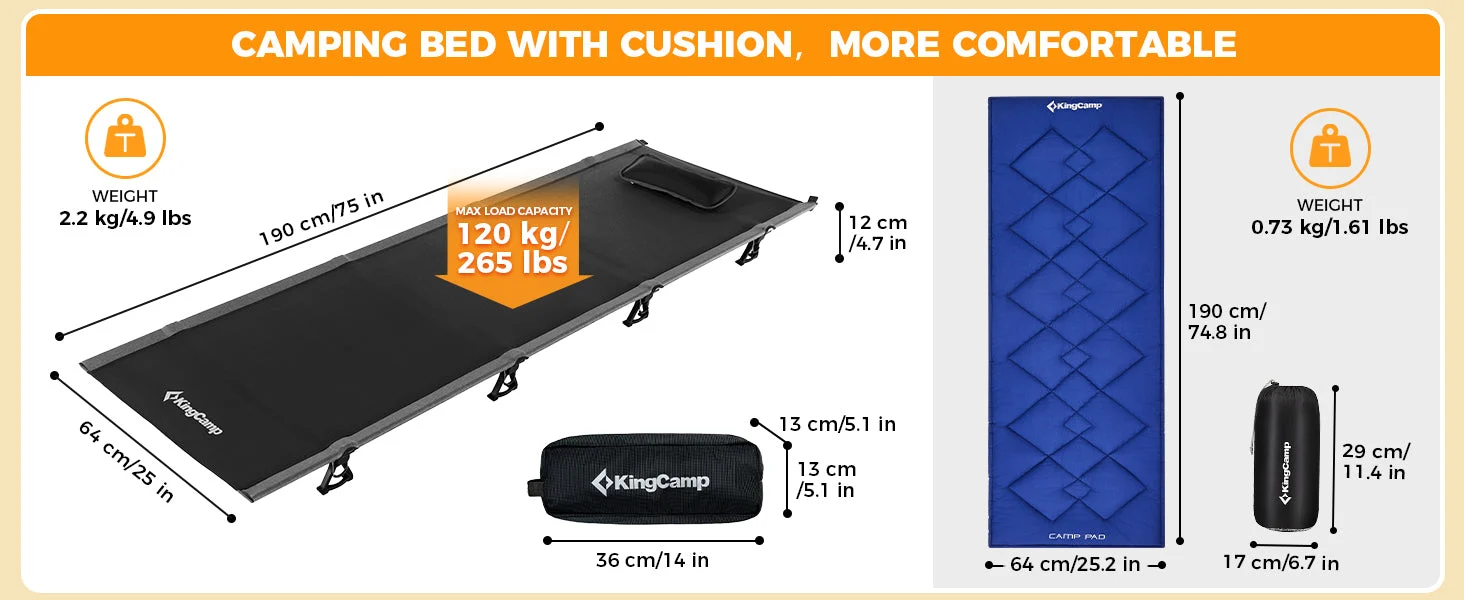 KingCamp Ultralight Camping Cot with Mattress - Image 13