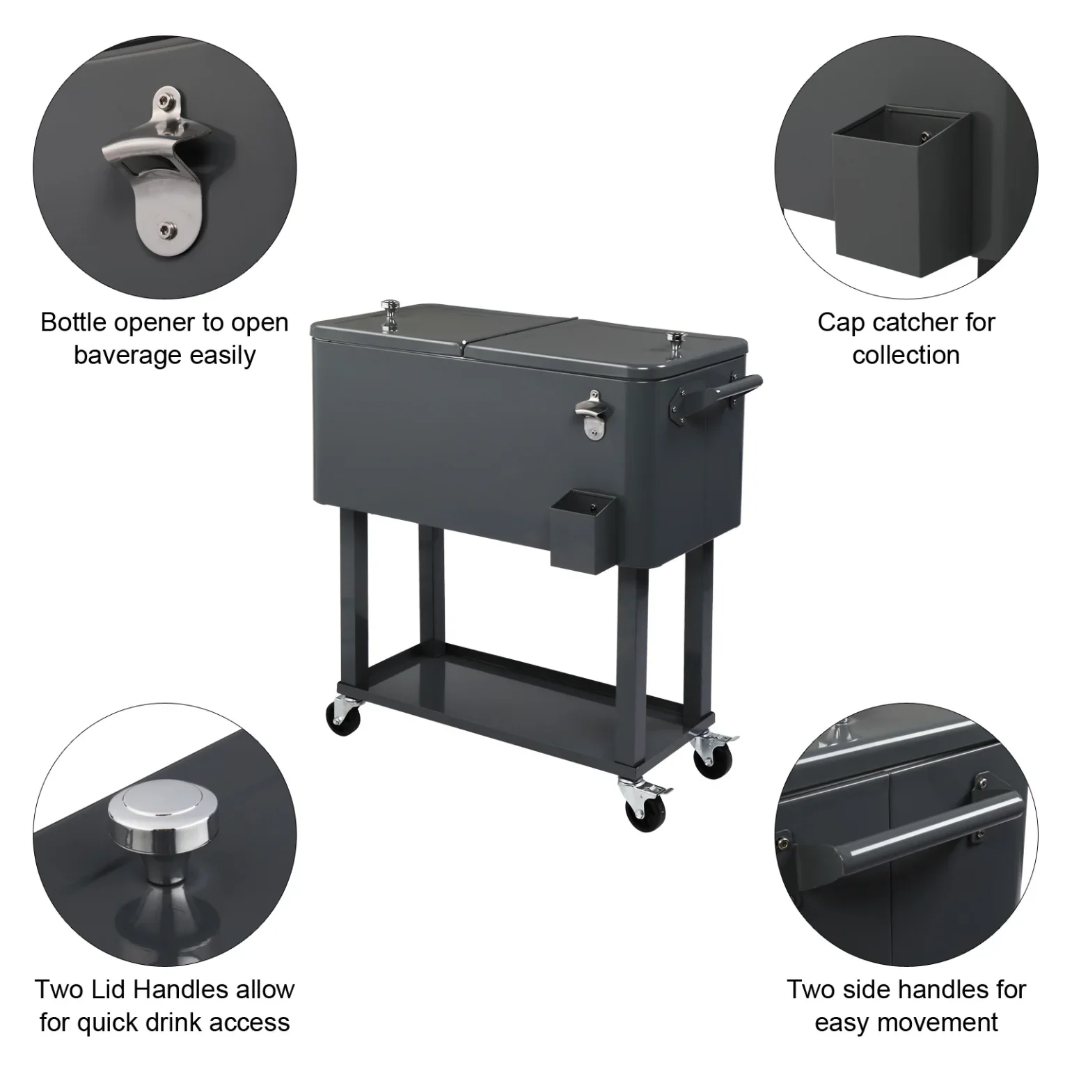 80Qt All-In-One Cooler Cart With Bottle Opener, Lower Storage Shelf and Cap Catcher, Outdoor Party Rolling Cooler With Lockable Wheels For Pool Side, Patio, Balcony, Mint(33.07 x 15.16 x 35.83)" - Image 40