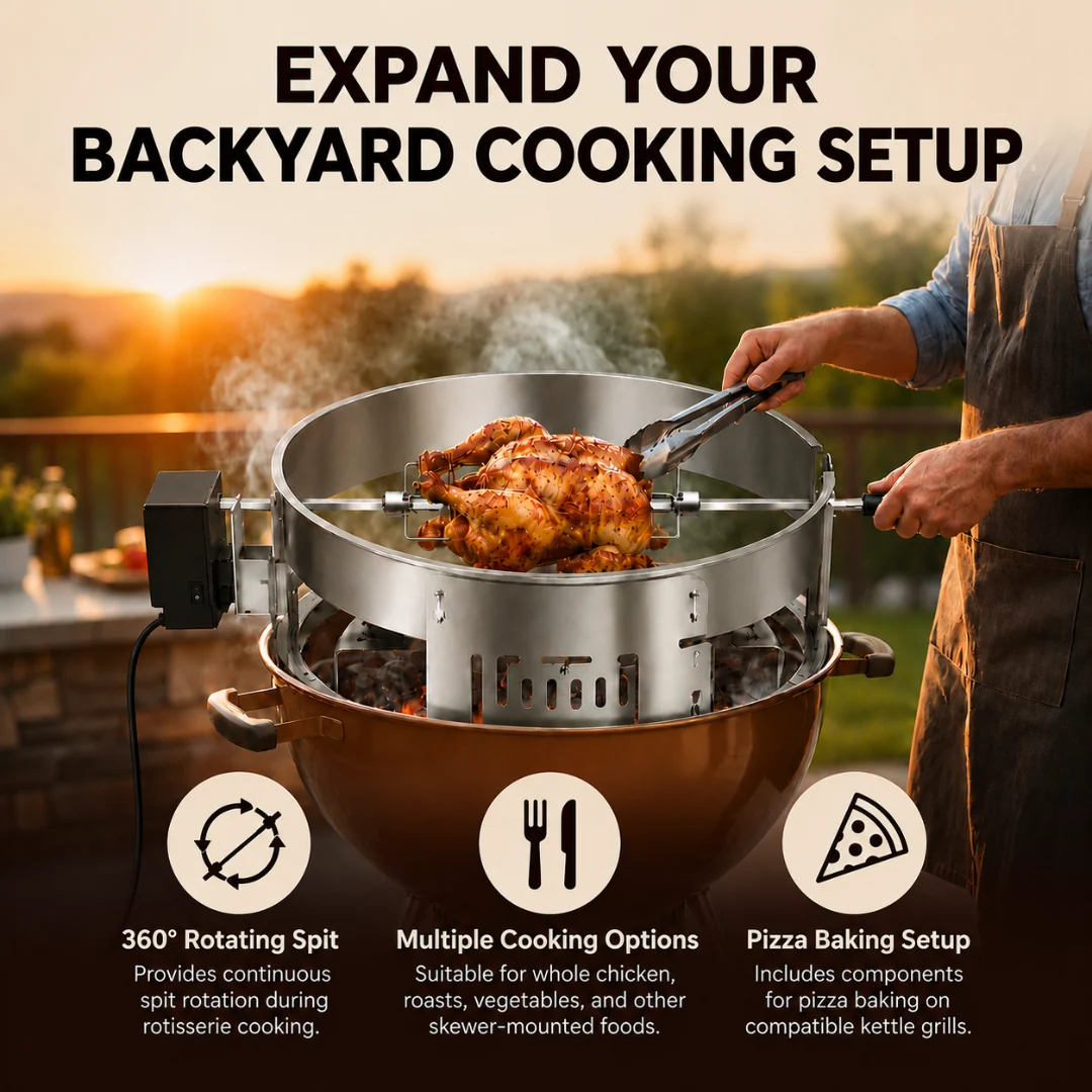 Stainless Steel Rotisserie Pizza Kit for 18 Inch Kettle Grills